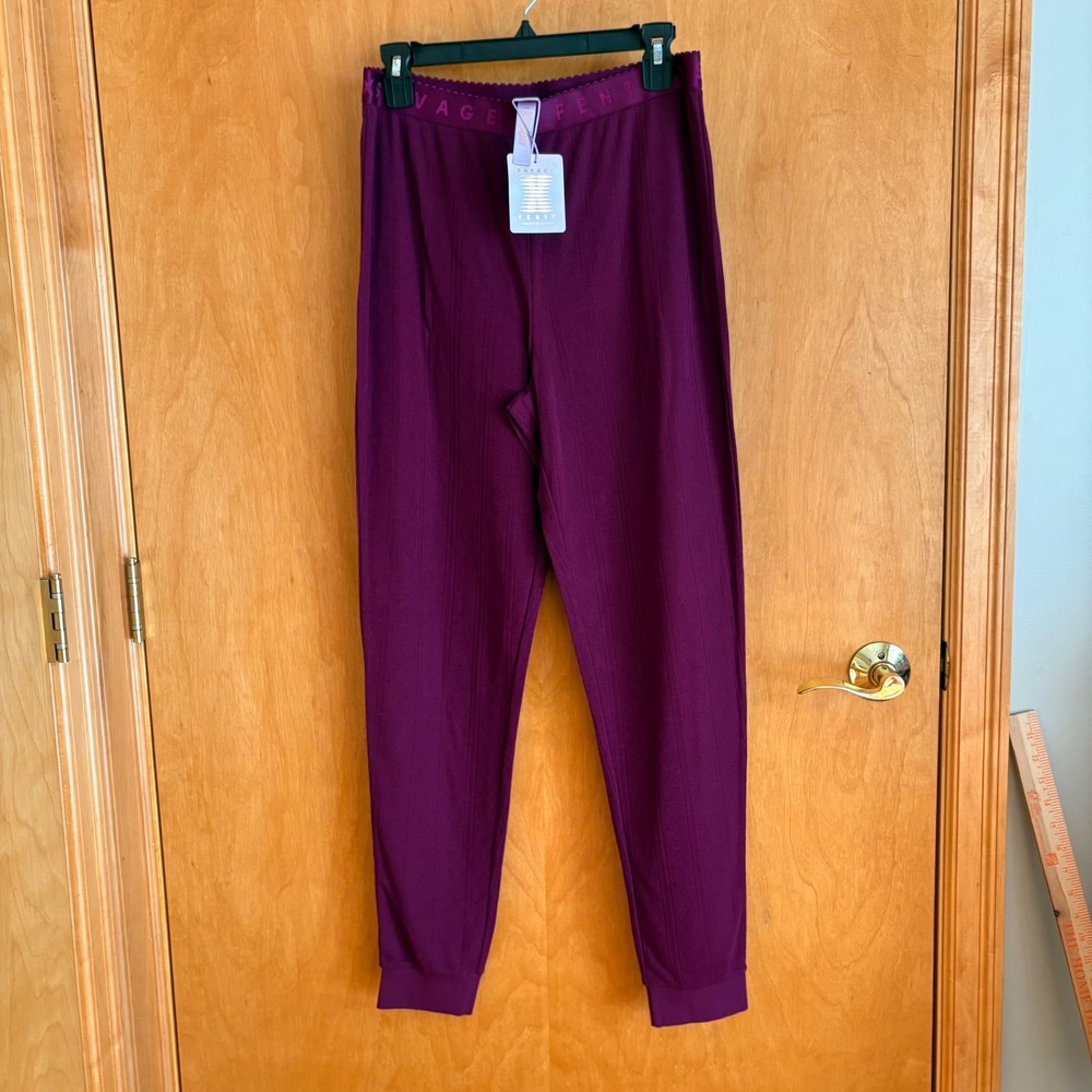 Savage X Fenty Lounge Pants Womens L Large Purple Ribbed Knit Sleepwear NWT